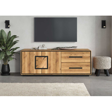 Meuble TV chêne massif – Finition brute, rangements discrets, style contemporain