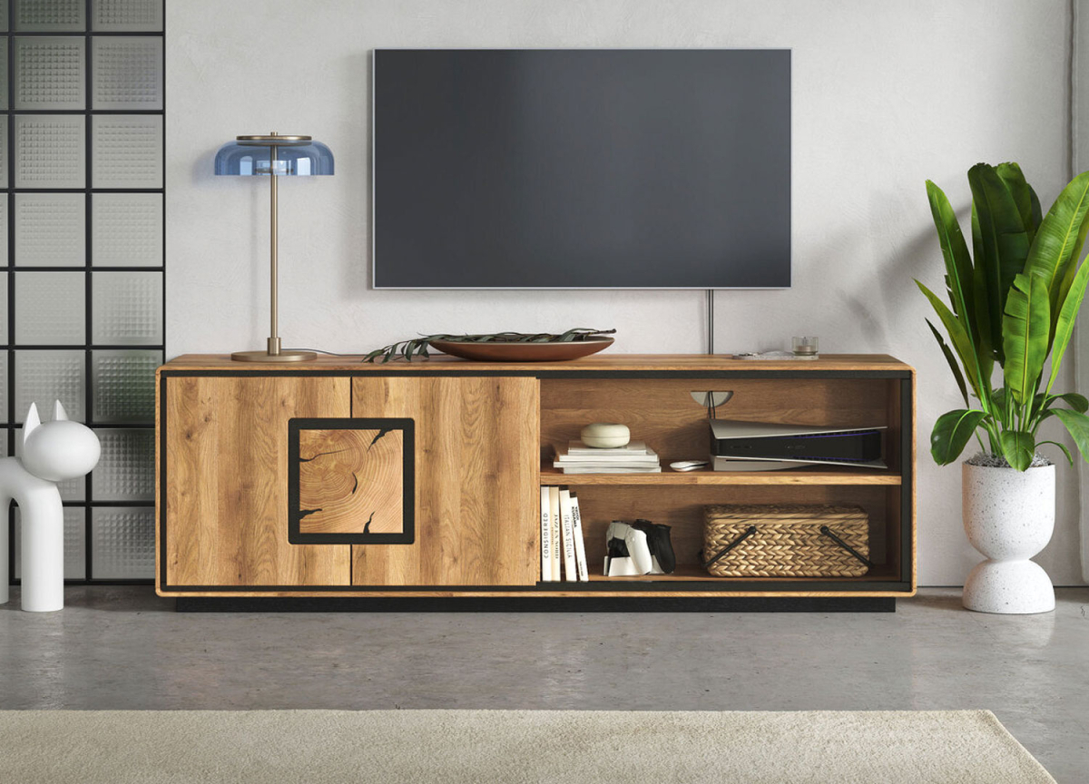 Meuble TV en chêne Huilé avec Rangement