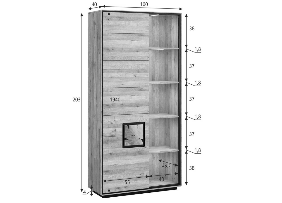 Bibliothèque en Chêne avec Rangements Ouverts et Fermés