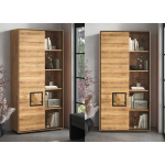 Bibliothèque en chêne massif 203 cm – 5 étagères ouvertes et porte coulissante décor duramen