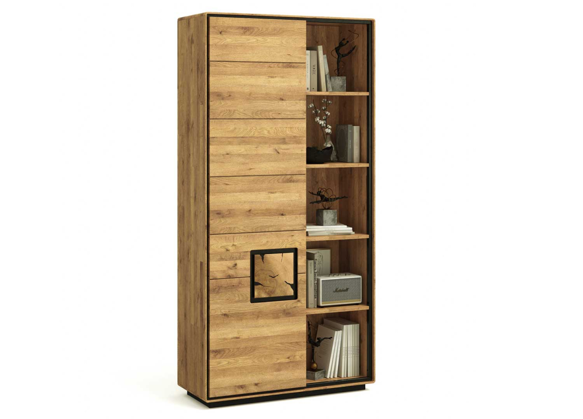 Bibliothèque haute en bois massif – Compartiments ouverts et façade décorative