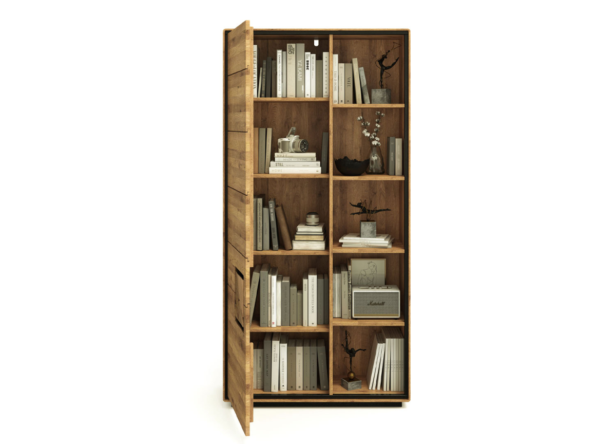 Bibliothèque en Chêne avec Rangements Ouverts et Fermés