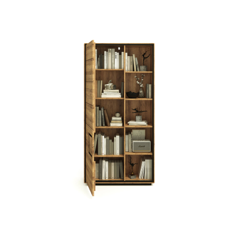 Bibliothèque en Chêne avec Rangements Ouverts et Fermés