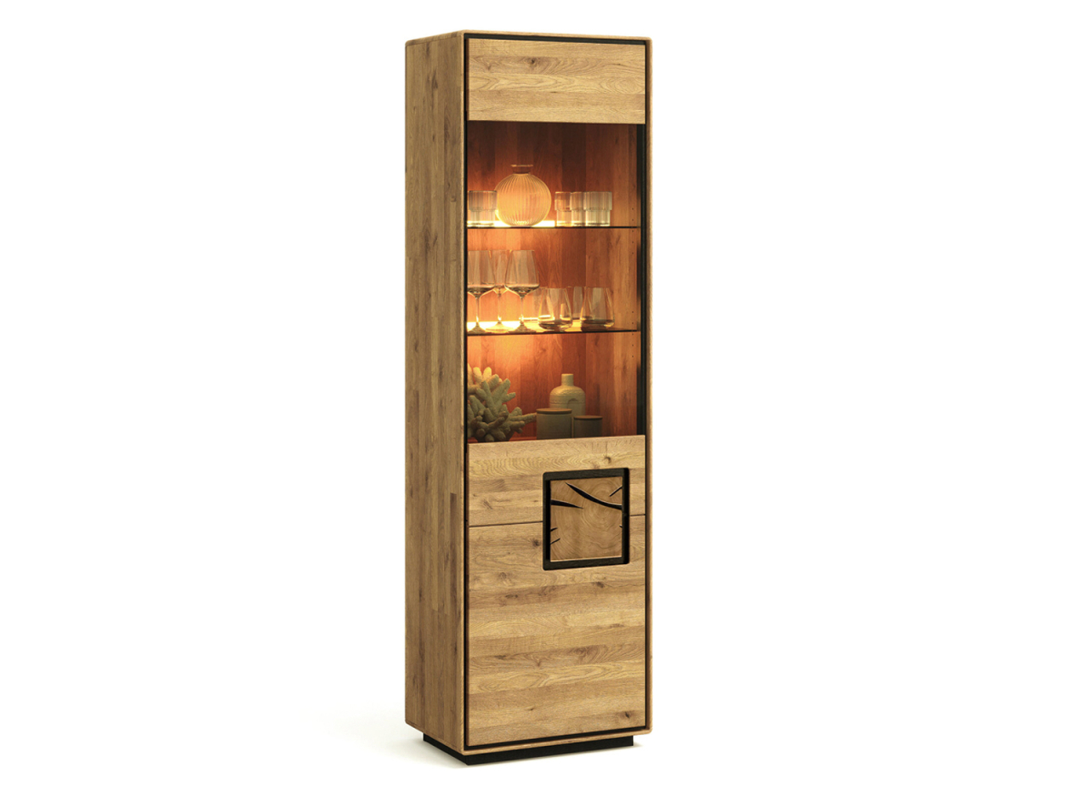 Meuble vitrine vertical en chêne massif – façade vitrée et éclairage LED Meuble vitrine vertical en chêne massif – façade vitrée et éclairage LED