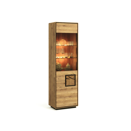 Meuble vitrine vertical en chêne massif – façade vitrée et éclairage LED