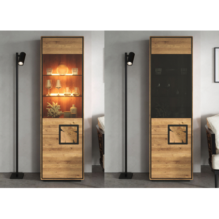 Vitrine en chêne massif avec porte semi-vitrée et éclairage LED