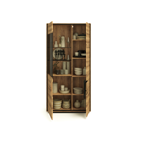 Élégante vitrine bois et verre fumé avec espace de rangement optimisé