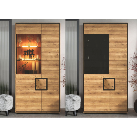 Armoire vitrée décorative en chêne naturel avec motif duramen