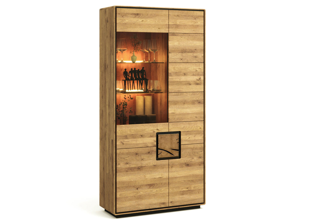 Vitrine contemporaine 203 cm avec éclairage LED et détails noirs