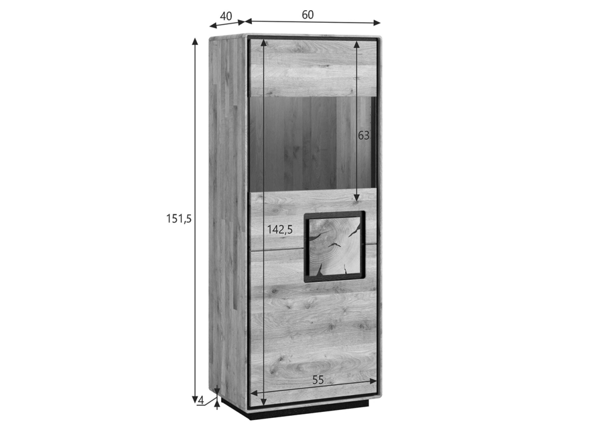 Meuble d’exposition 1 porte – Verre fumé et chêne de caractère