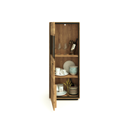 Meuble vitrine en chêne huilé avec façade vitrée fumée – Élégance naturelle