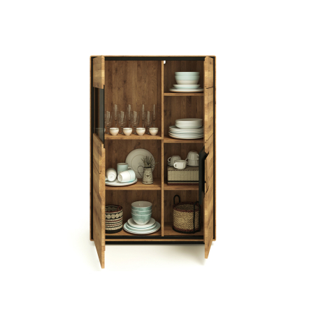 Meuble de rangement moderne en chêne massif et verre teinté