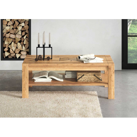 L'élégance du bois brut : table basse rectangulaire 118 cm