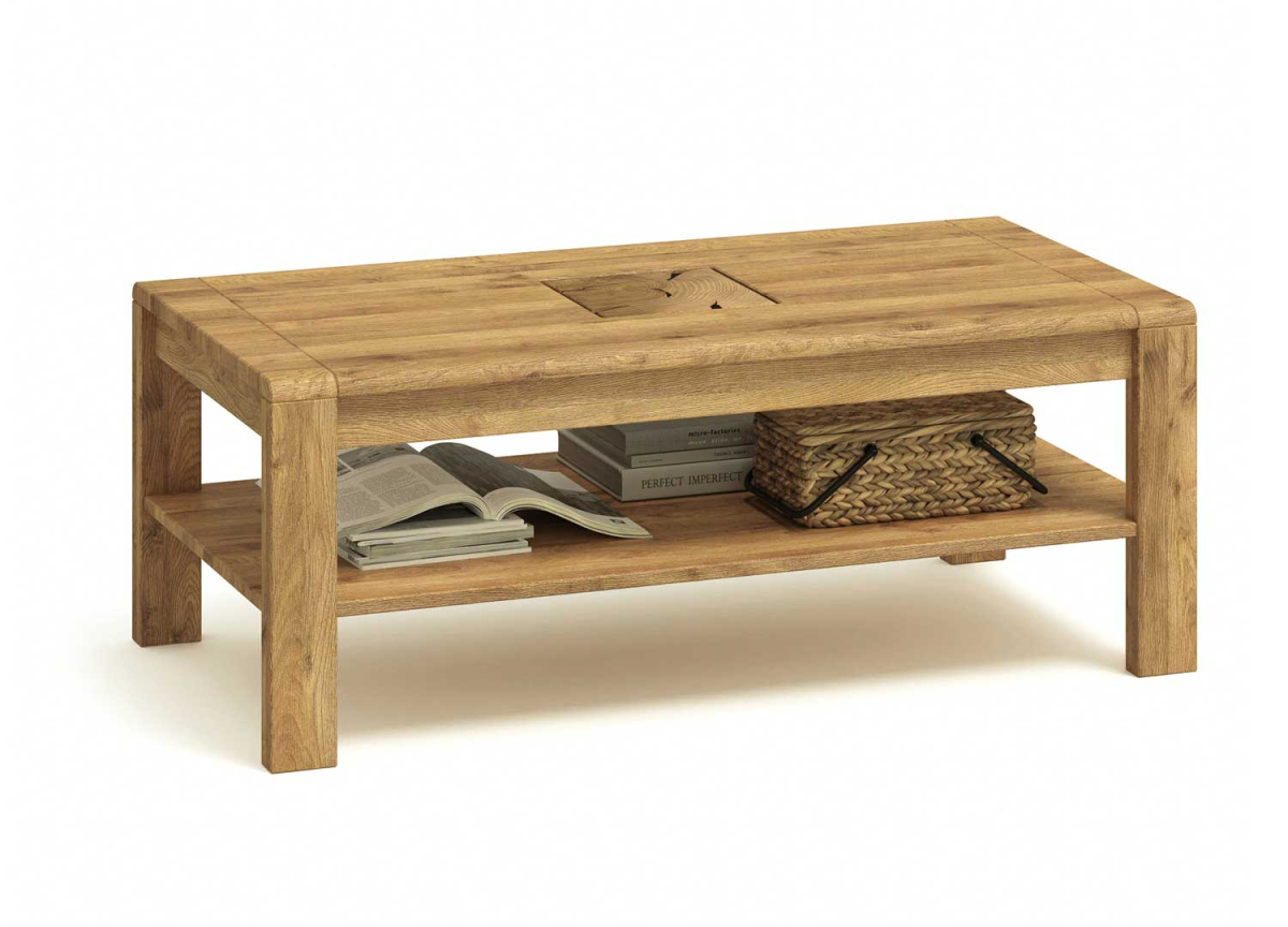 Table basse salon avec étagère – Chêne naturel et finitions soignées