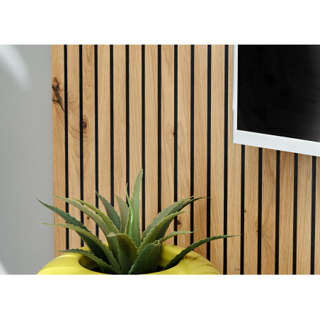 Meuble TV Mural Gris Perle avec Cheminée et Vitrine 200 cm