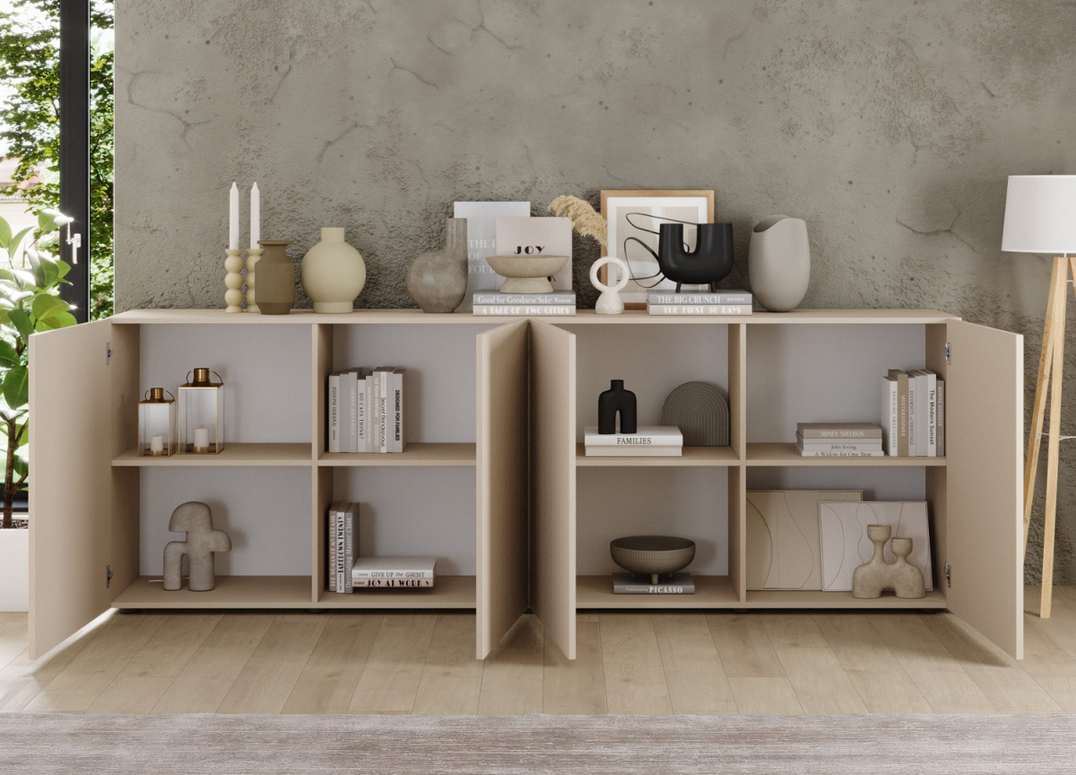 Buffet - 160x40x75cm - 4 Portes - Poignées Dorées - Style Classique