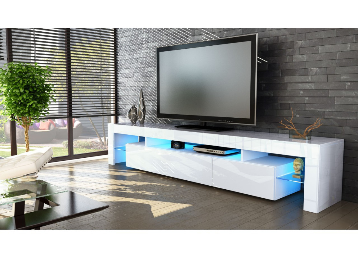 Meuble TV Design Laqué Blanc Oliver
