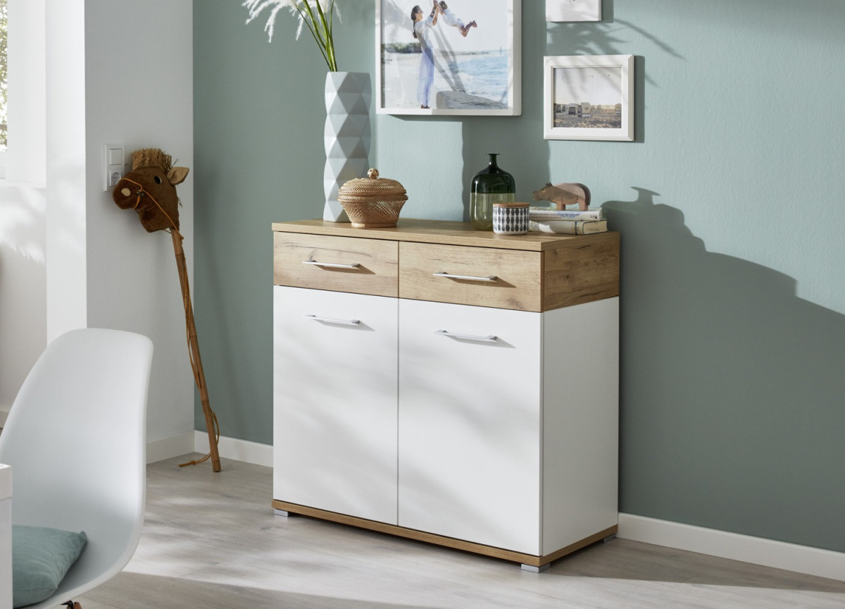 Commode blanche et bois pas cher