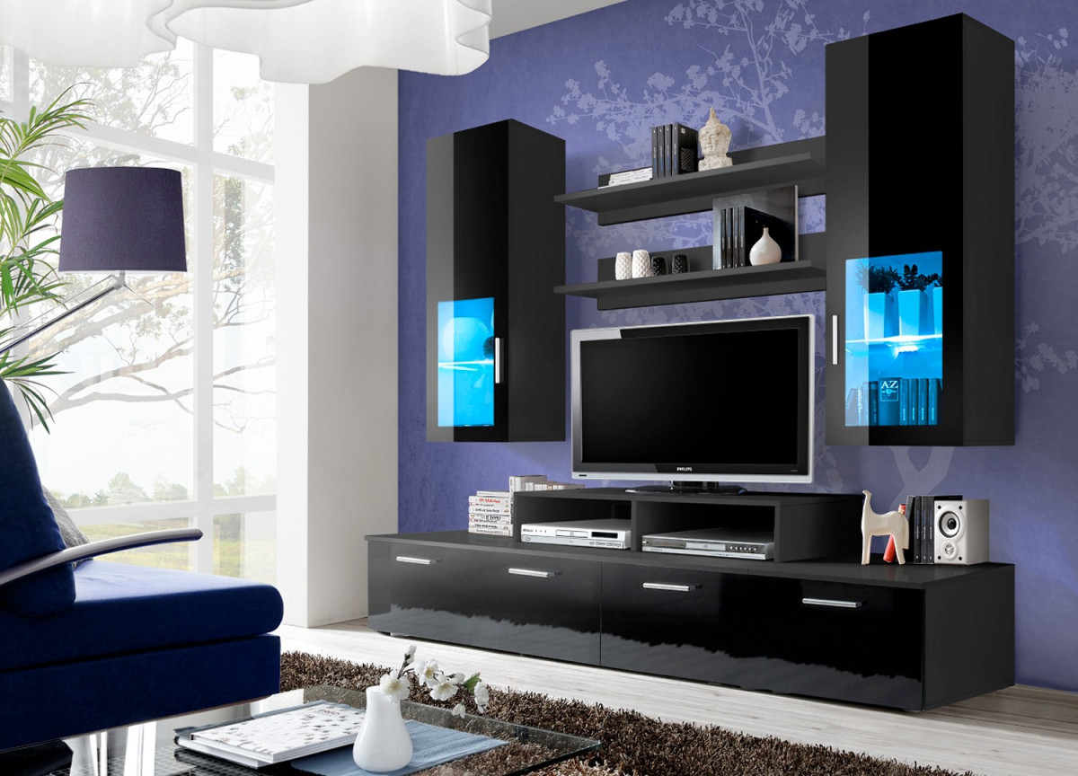 Meuble TV Design Noir Laqué Meuble TV Design Noir Laqué