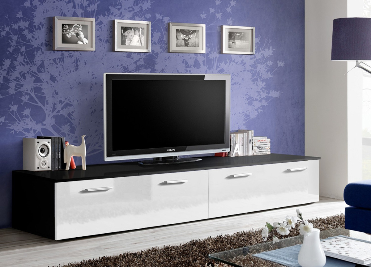 Meuble TV Bas 2m Noir-Blanc Meuble TV Bas 2m Noir-Blanc
