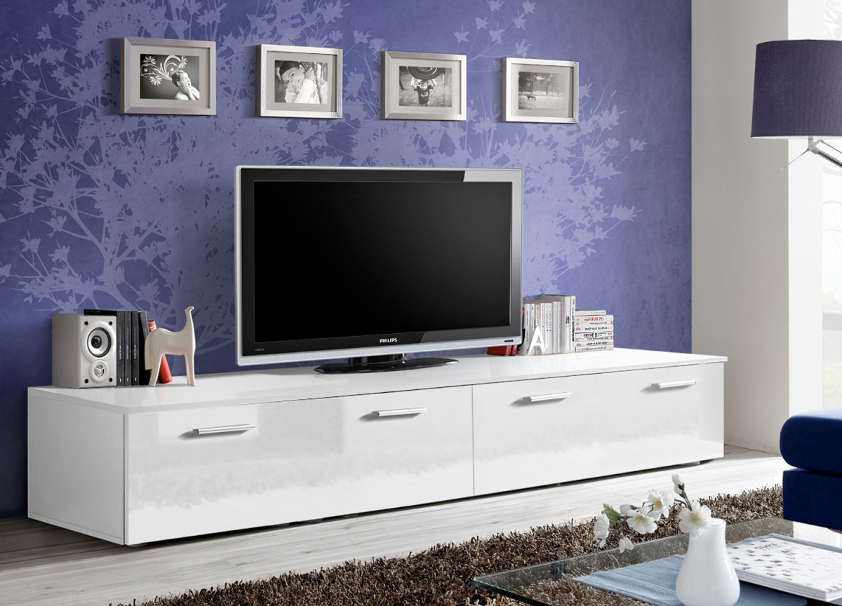 Meuble TV Bas 2m Blanc pour salon