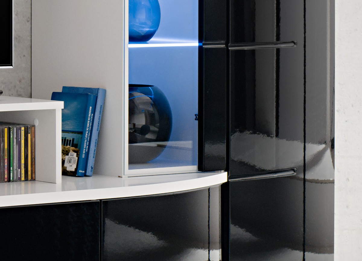 Ensemble de Meuble TV Design Blanc et Noir Laqué