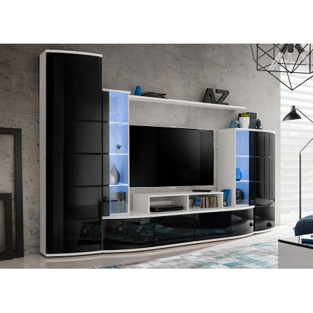 Ensemble TV Living Design Blanc et Noir Laqué - 300 cm