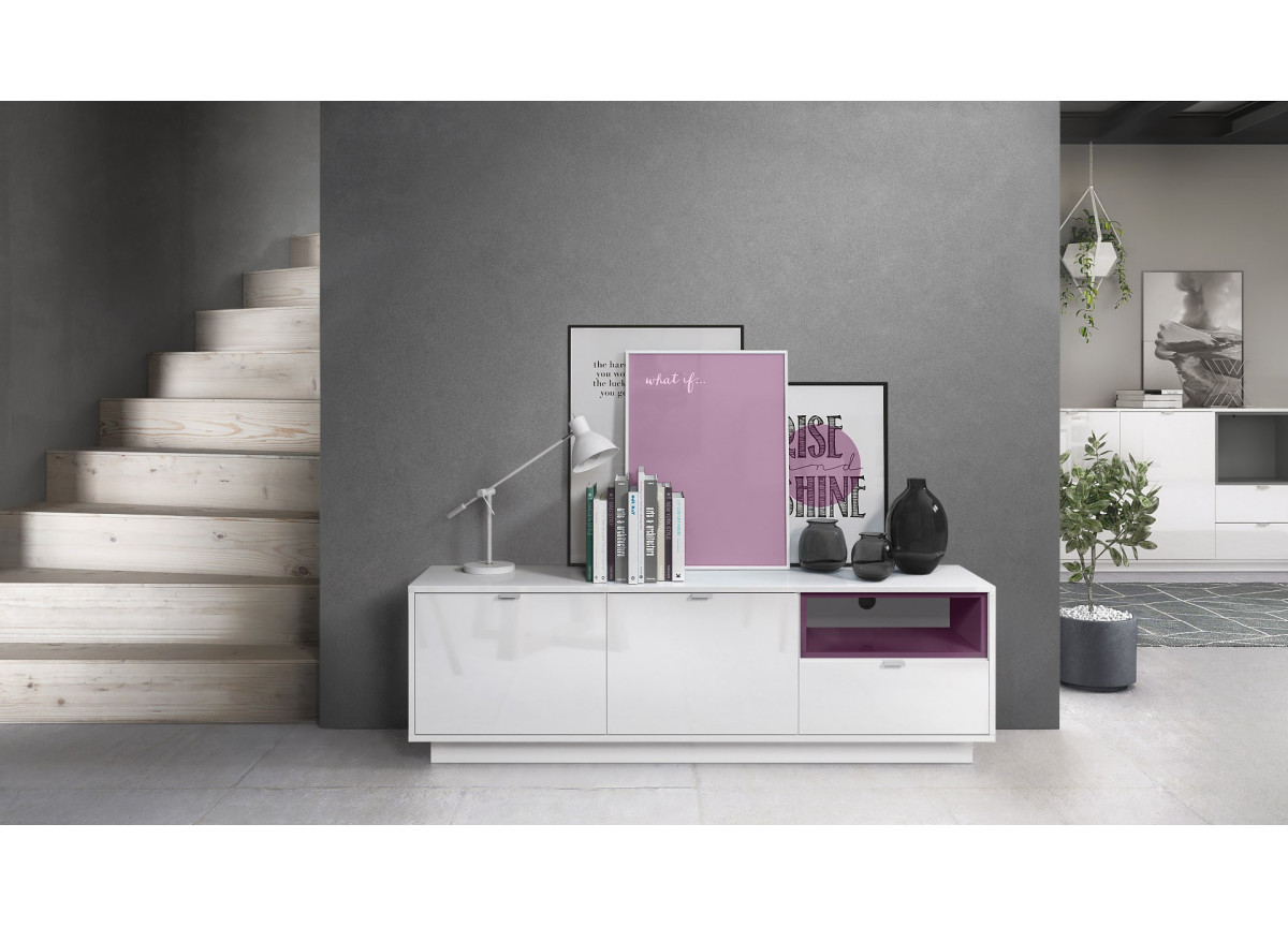 Meuble TV Design Blanc Brillant