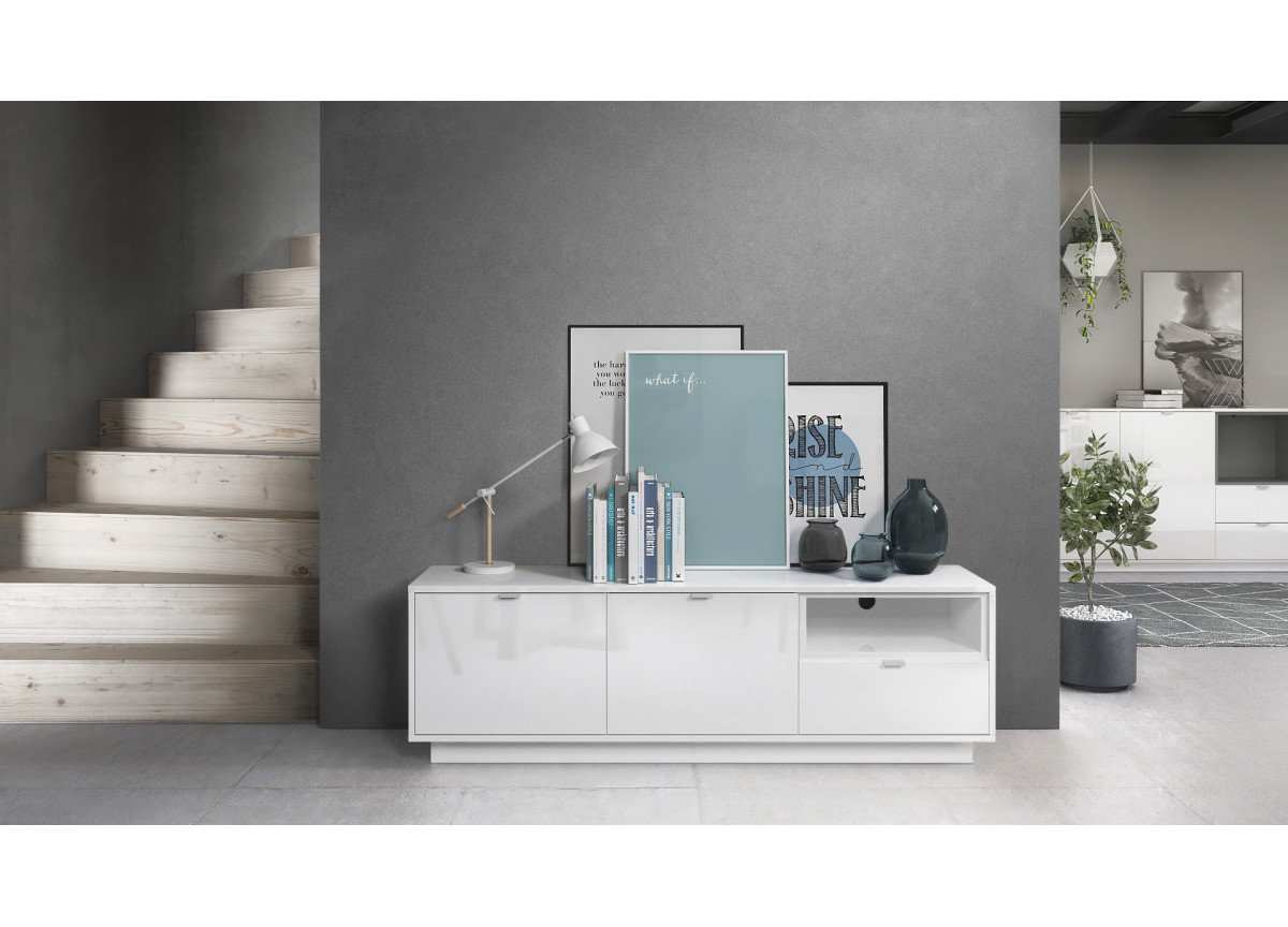 Meuble TV Design Blanc Brillant | Niche de couleur au Choix