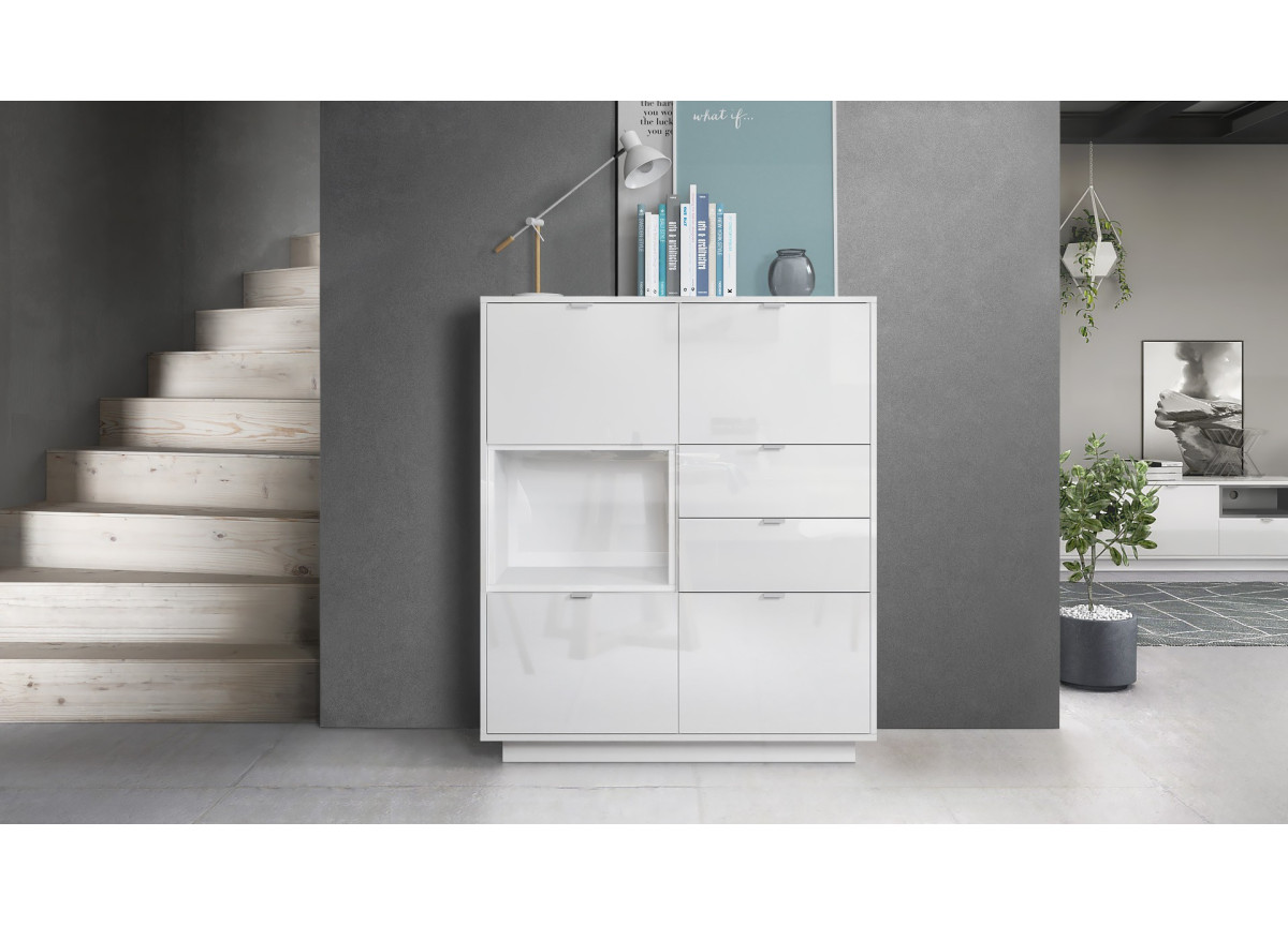 Buffet Haut Design Blanc Brillant