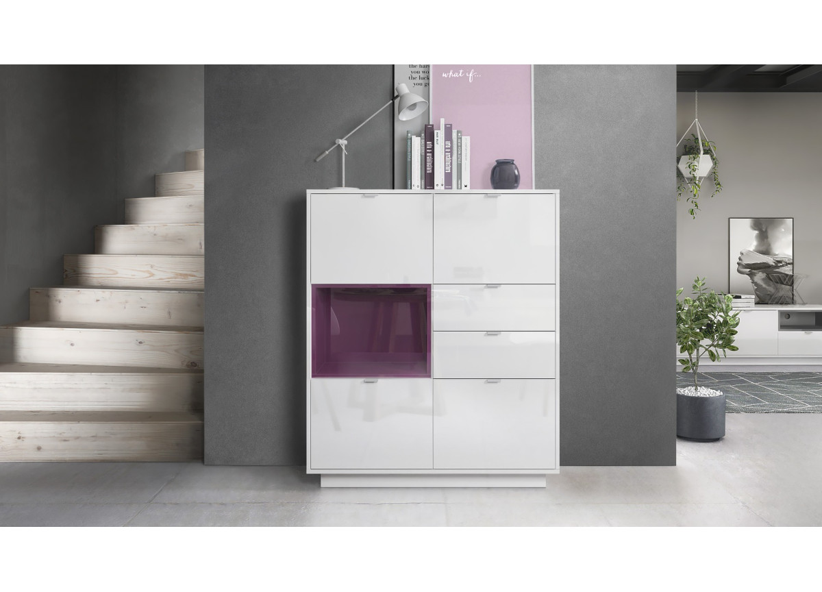 Buffet Haut Design Blanc Brillant