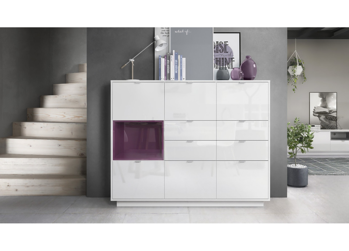 Meuble Buffet Haut Blanc Brillant 6 portes