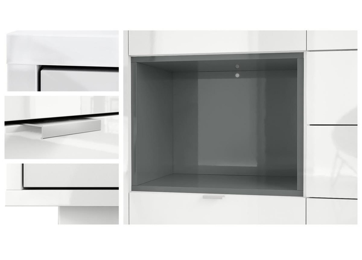 Meuble Buffet Haut Blanc Brillant 6 portes