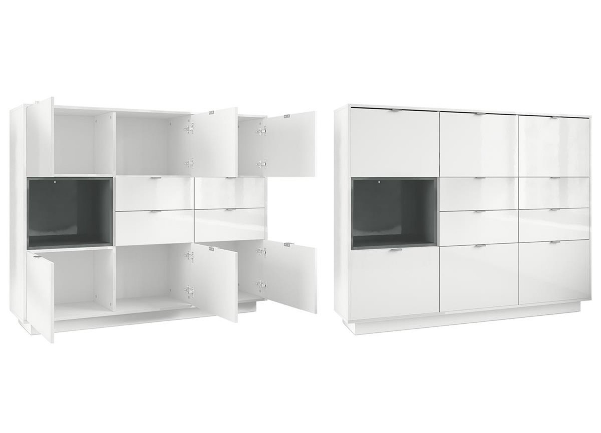 Meuble Buffet Haut Blanc Brillant 6 portes