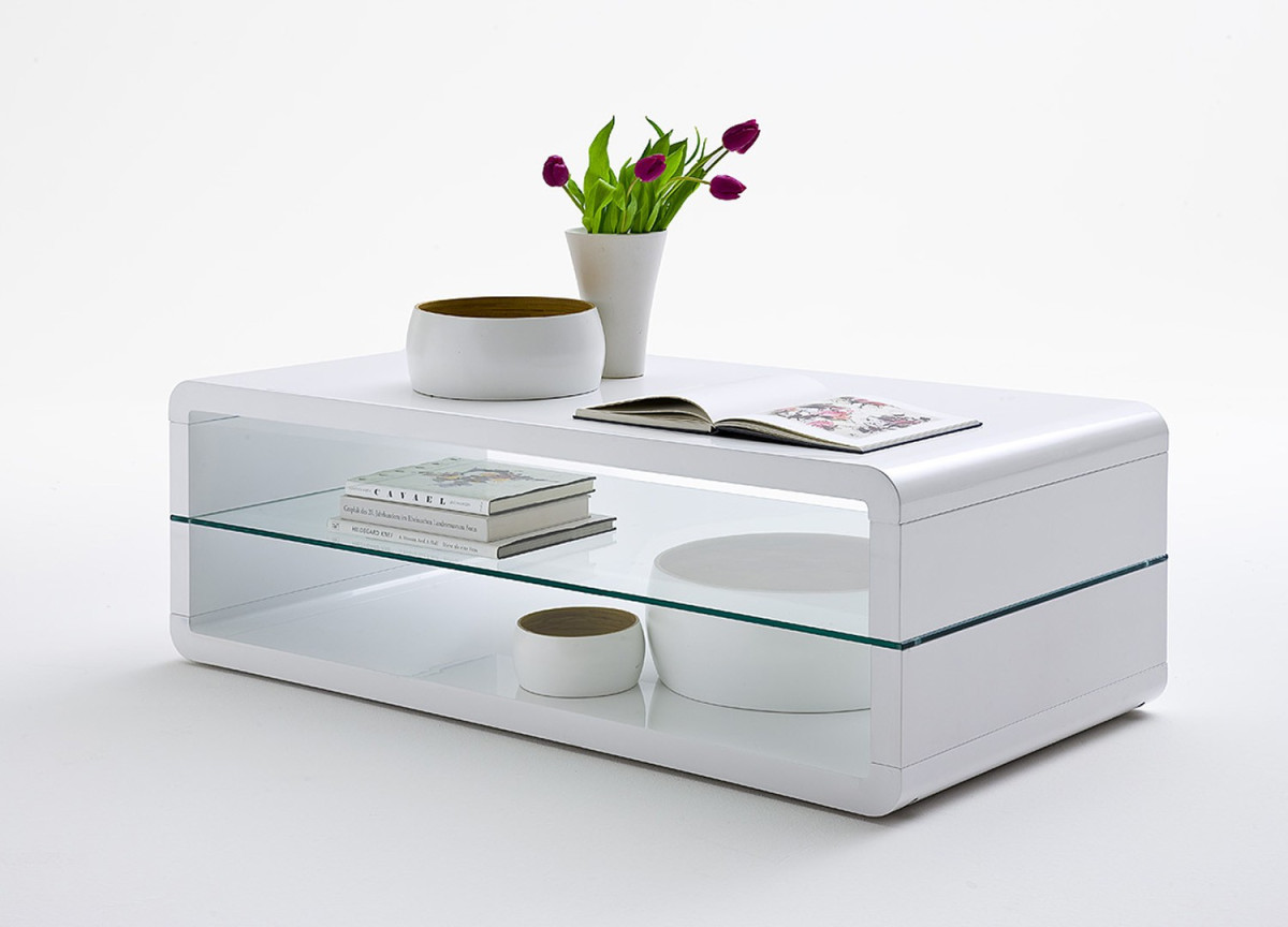 Table Basse Design Blanc Laqué et Verre