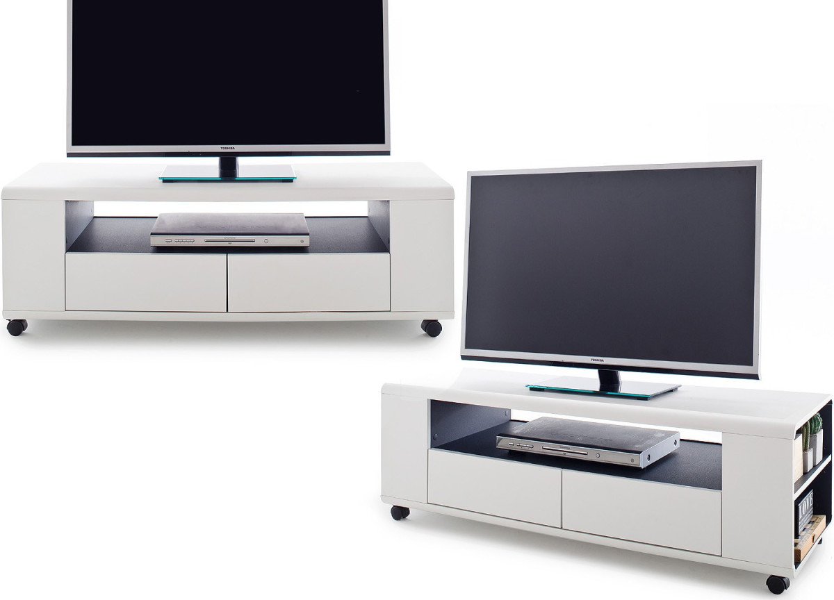 Meuble TV Blanc Design sur Roulettes