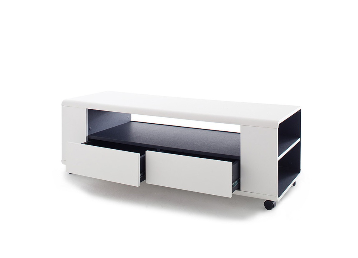 Meuble TV Blanc Design sur Roulettes
