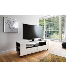 Meuble TV Blanc Design sur Roulettes