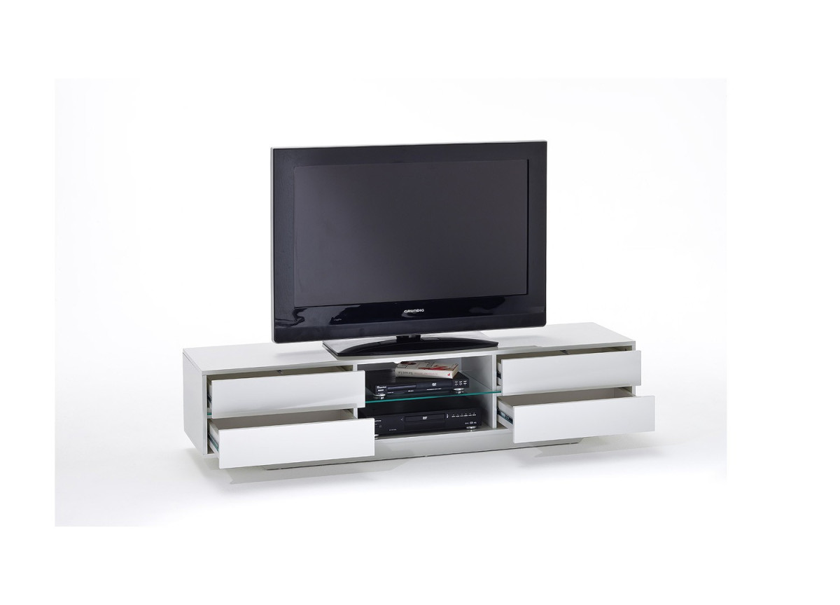 Meuble TV Blanc Laqué Design Led bleu