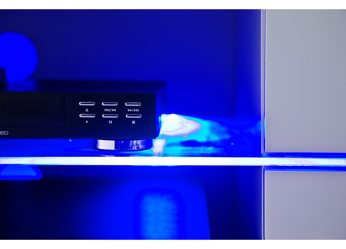 Meuble TV Blanc Laqué Design Led bleu