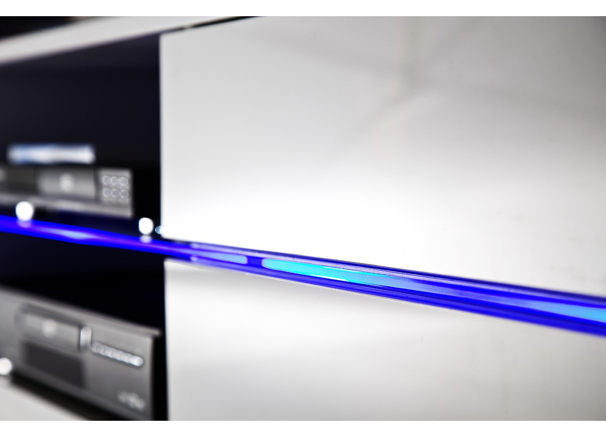Meuble TV Blanc Laqué Design Led bleu