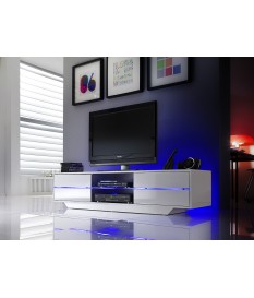 Meuble TV Blanc Laqué Design Led bleu
