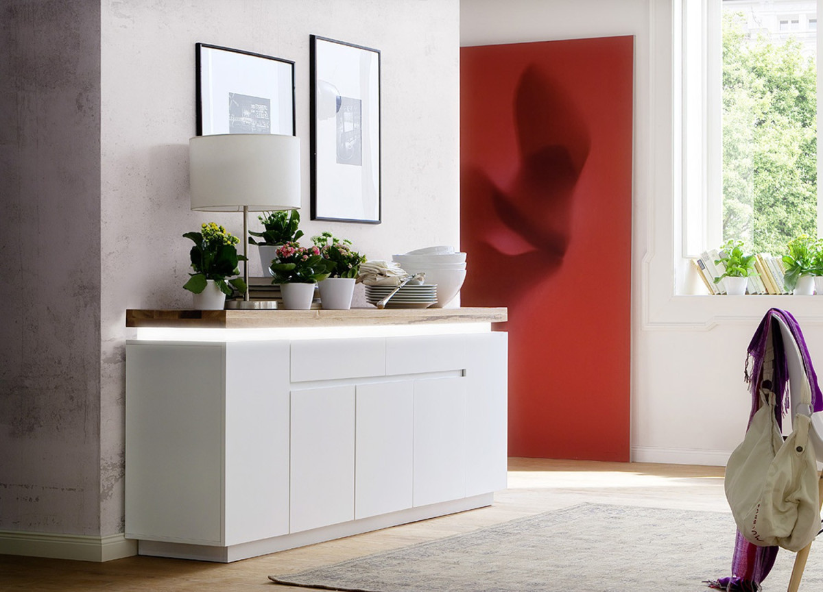 Buffet moderne 200 cm blanc et chêne