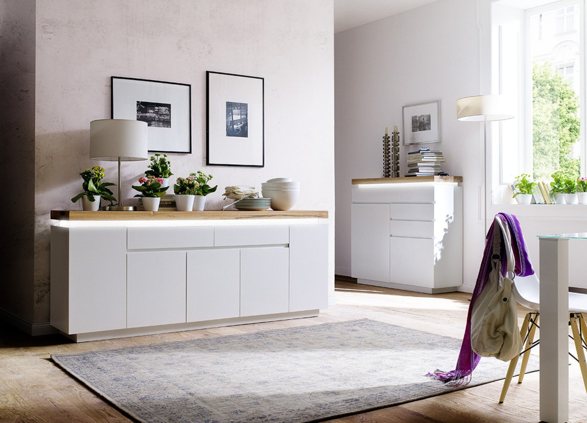 Buffet Chêne Massif & Blanc Laqué Mat