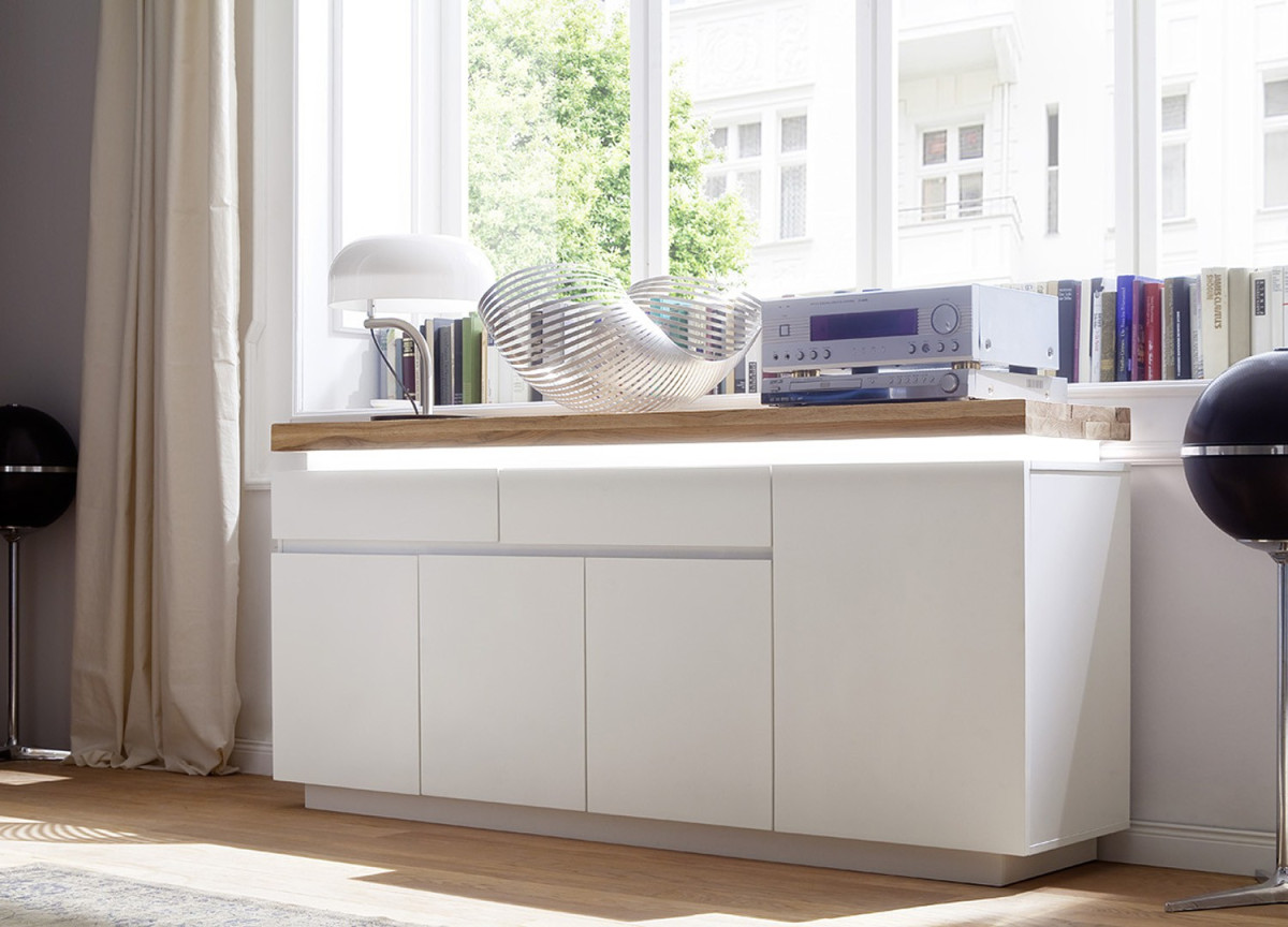 Meuble Buffet Bois Massif & Blanc cassé Laqué Mat