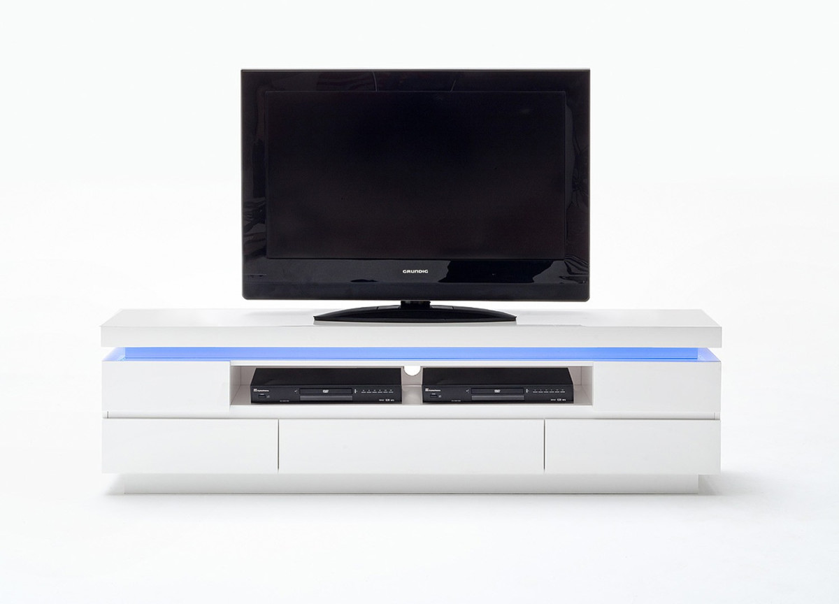 Meuble Télé  Blanc Laqué 5 Tiroirs Led RGB