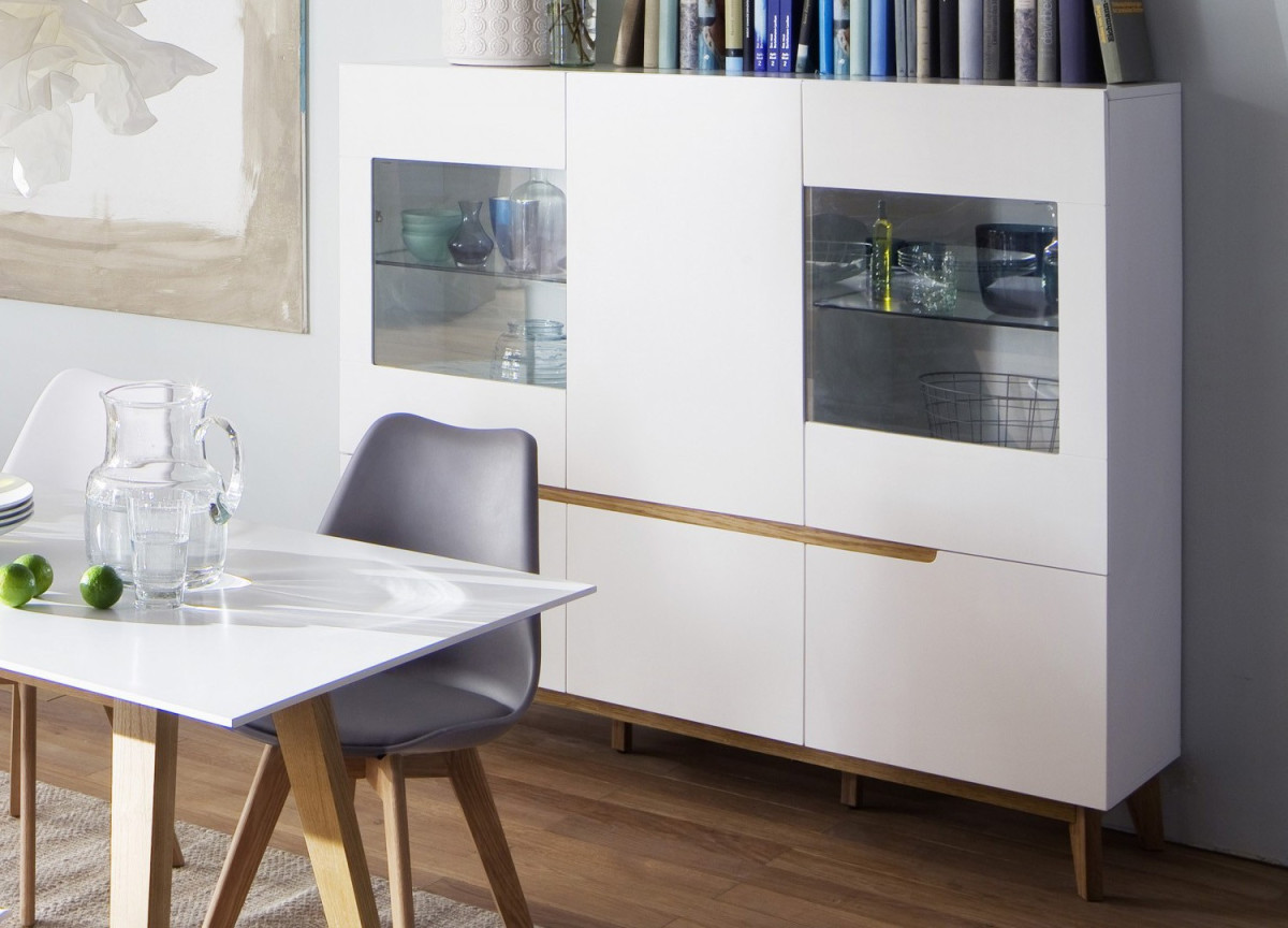 Buffet Haut Vitré Blanc Laqué Mat