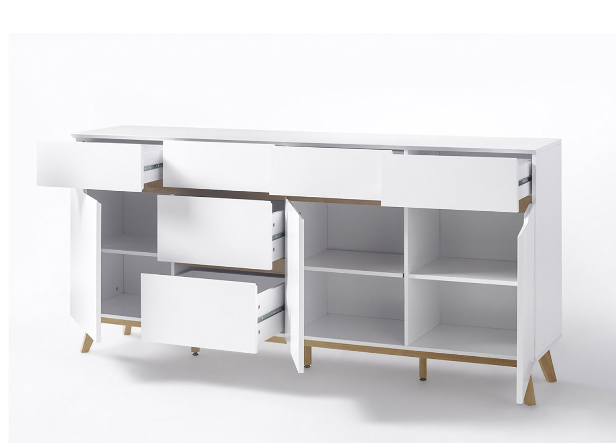 Long Buffet de Séjour Scandinave 193 cm tiroirs et portes