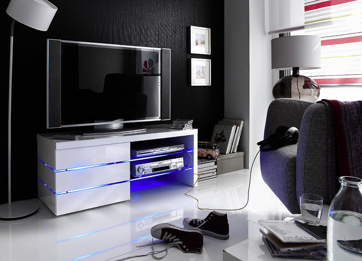 Meuble TV LED Blanc Laqué