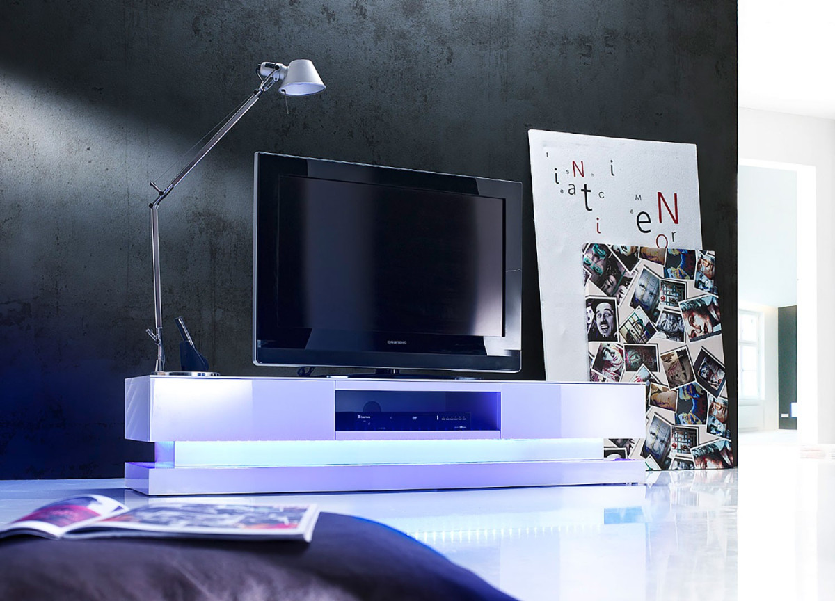 Meuble TV LED Laqué Blanc Design